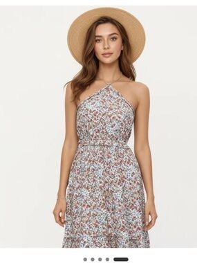 NWT Floral Halter Midi Dress with Smocked Waist